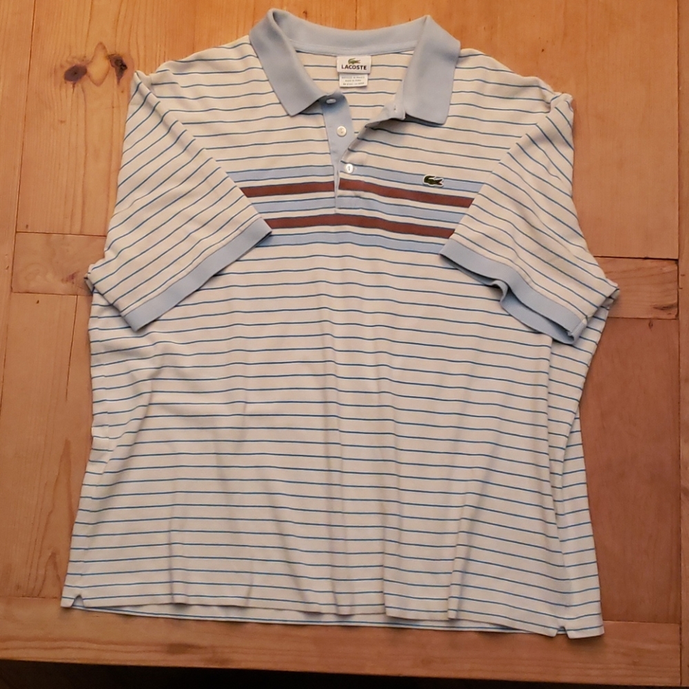 Lacoste Size 8 White/Blue/Brown Polo Shirt - Picture 1 of 4